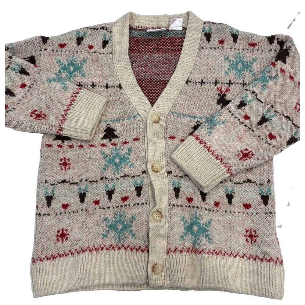 Zara Sweater Girls Size 4-5 Fair Isle Christmas Cardigan Neutral Holidays